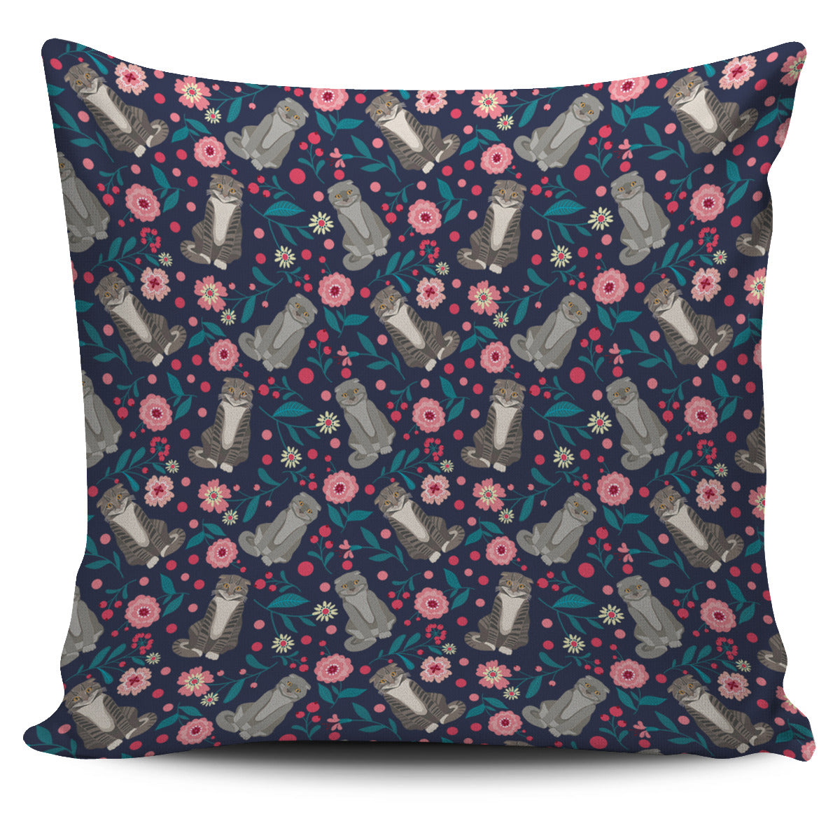 Scottish Fold Flower Pillow Cover