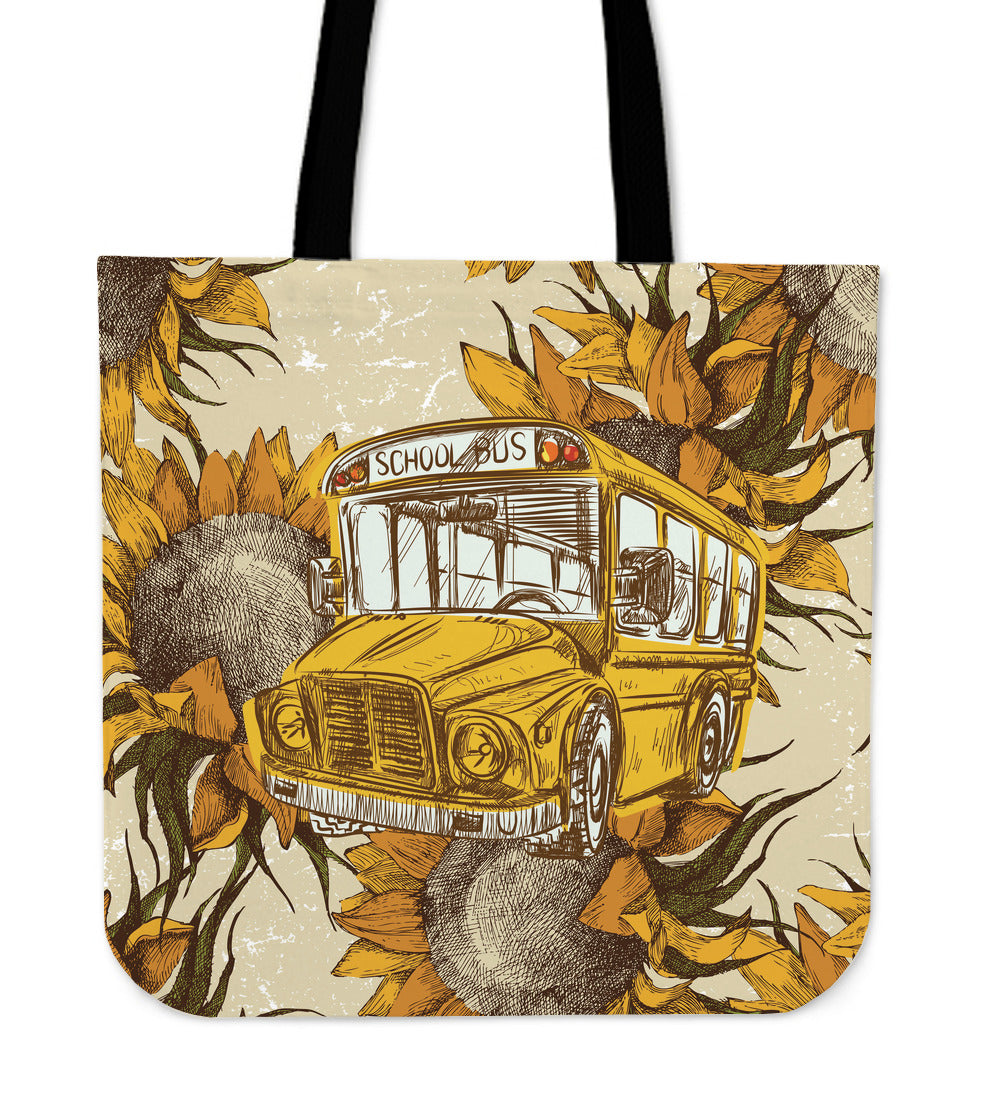 School Bus Sketch Linen Tote Bag