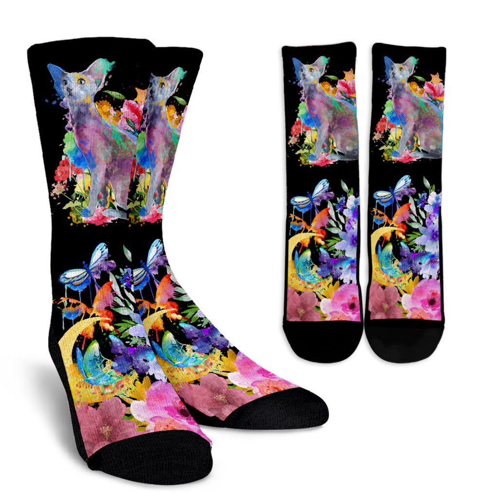 Watercolor Oriental Cat Socks