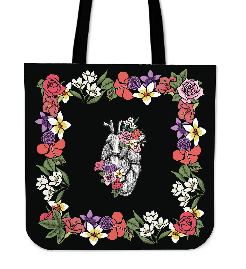Floral Anatomy Heart Linen Tote Bag