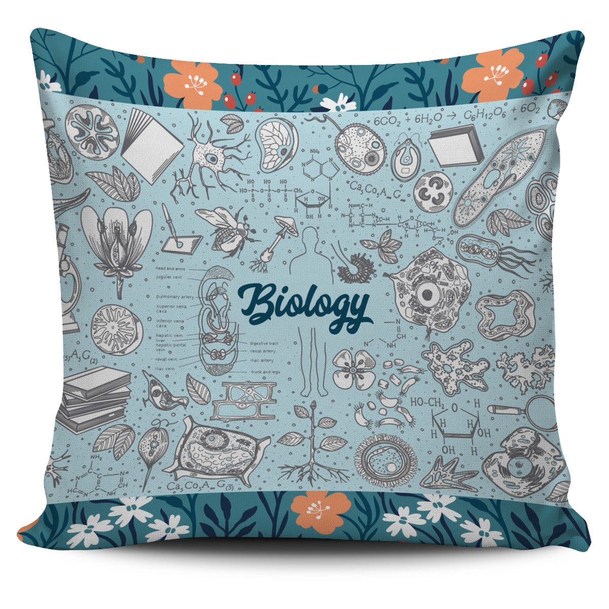 Vintage Floral Biology Pillow Cover