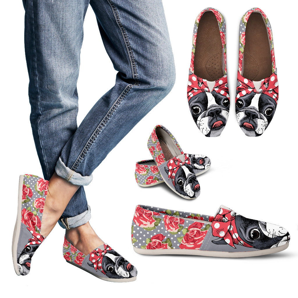 Floral Boston Terrier Casual Shoes