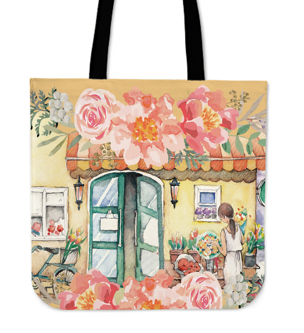 Watercolor Flower Shop Linen Tote Bag