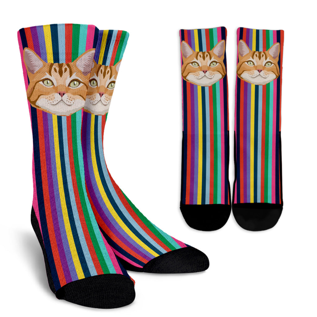 Colorful Tabby Cat Socks