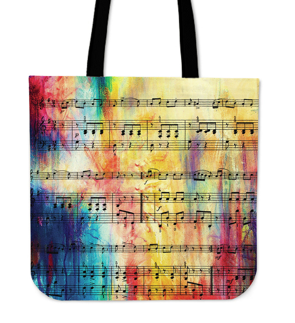 Rainbow Sheet Music Linen Tote Bag