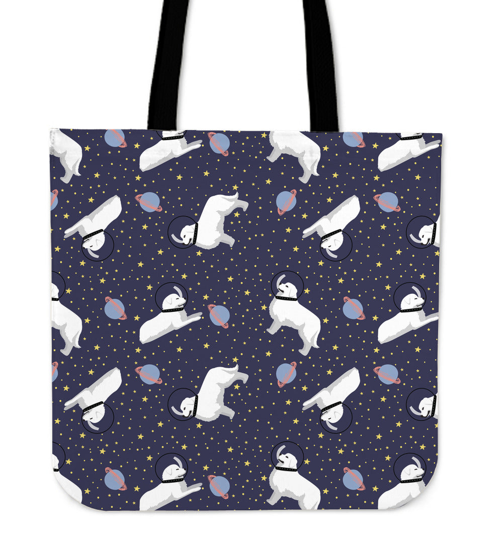 Space Great Pyrenees Linen Tote Bag