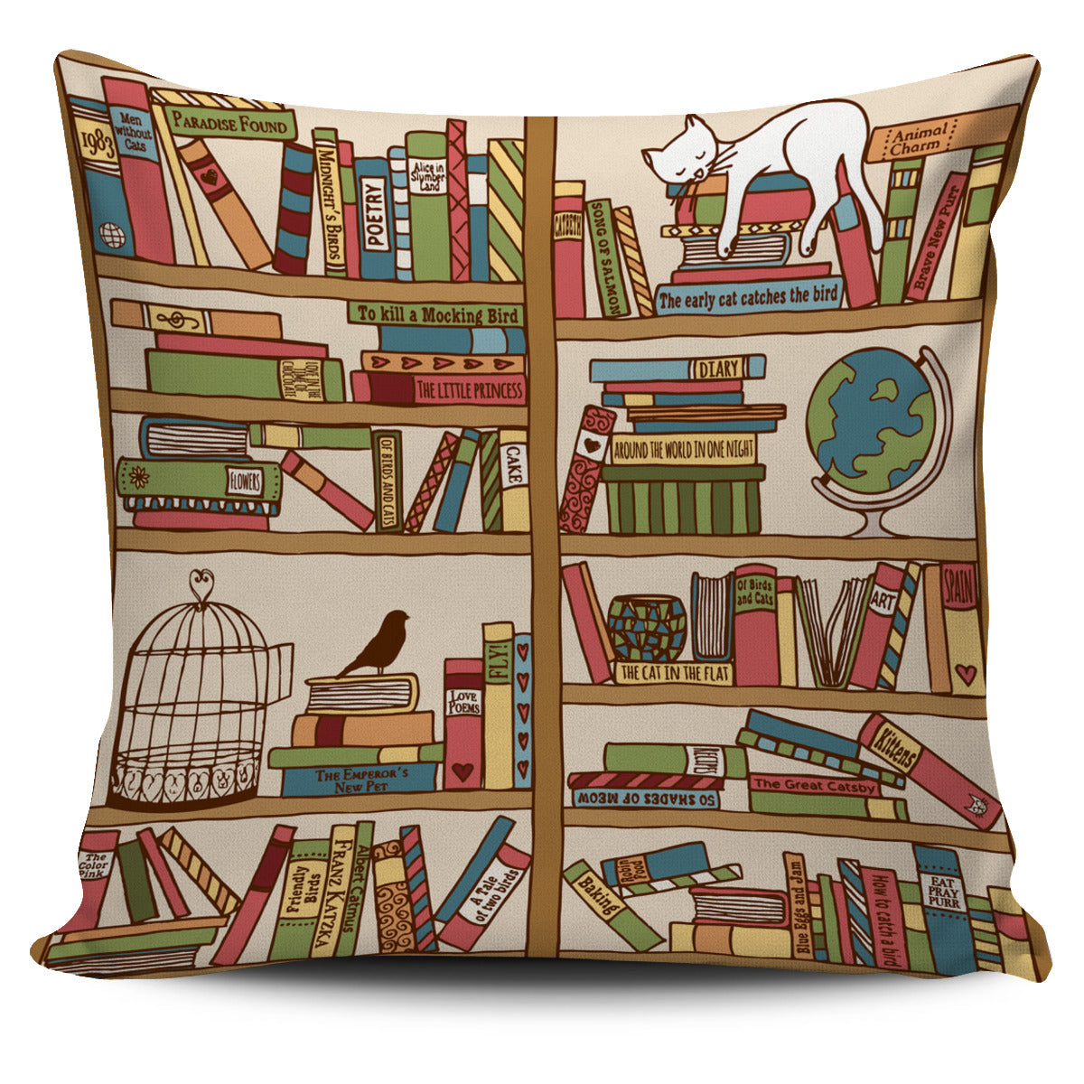 Purrrfect Books Pillow Cover