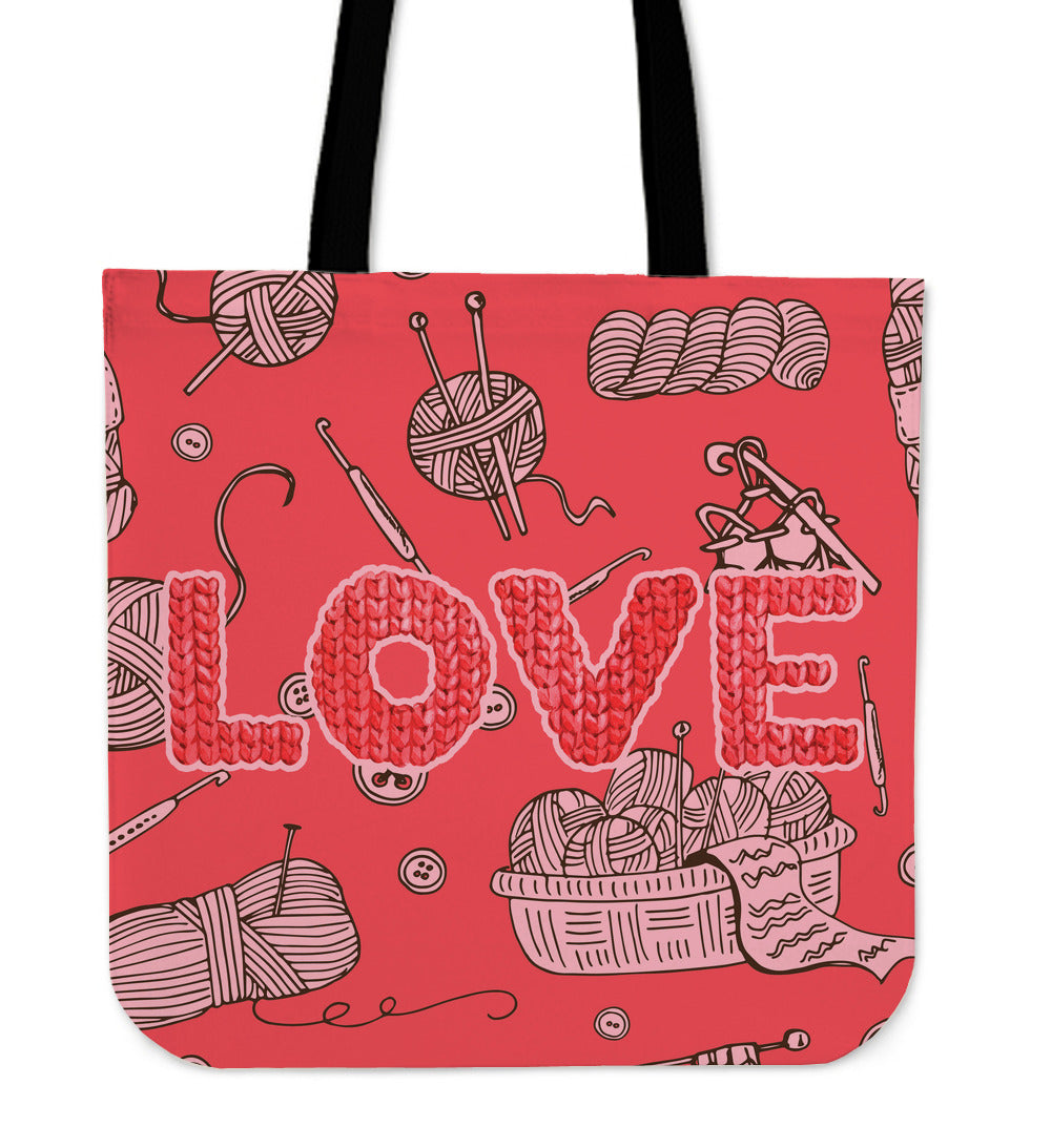 Love Knitting Linen Tote Bag