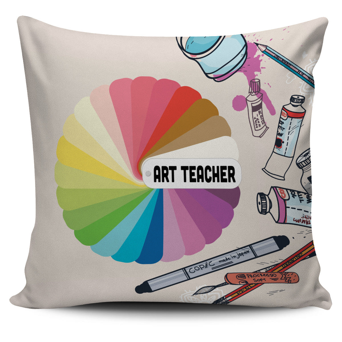 Colorful Art Teacher Pillow Cover