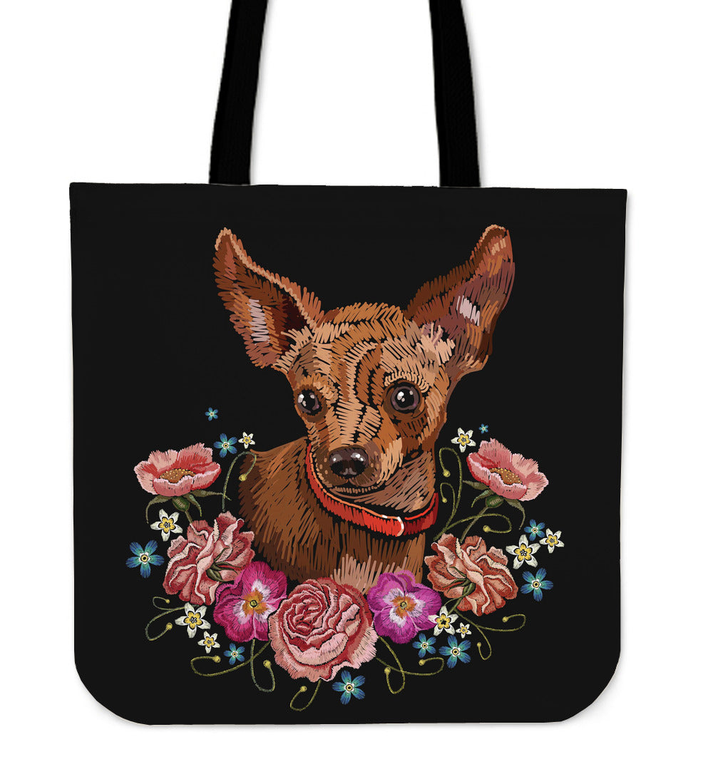 Embroidery Chihuahua Linen Tote Bag