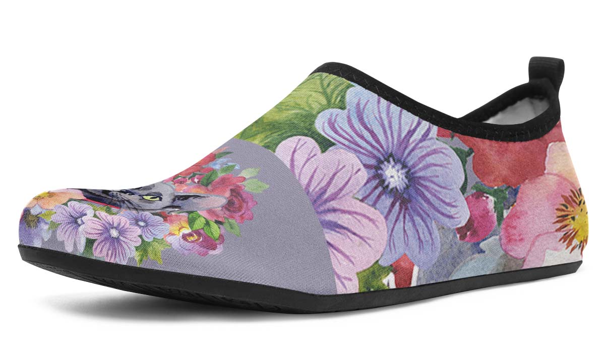 Floral Cat Aqua Barefoot Shoes