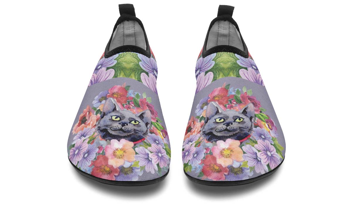 Floral Cat Aqua Barefoot Shoes