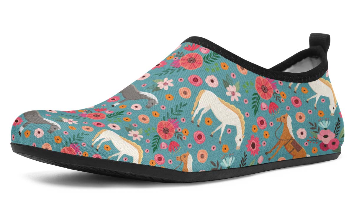 Horse Flower Aqua Barefoot Shoes