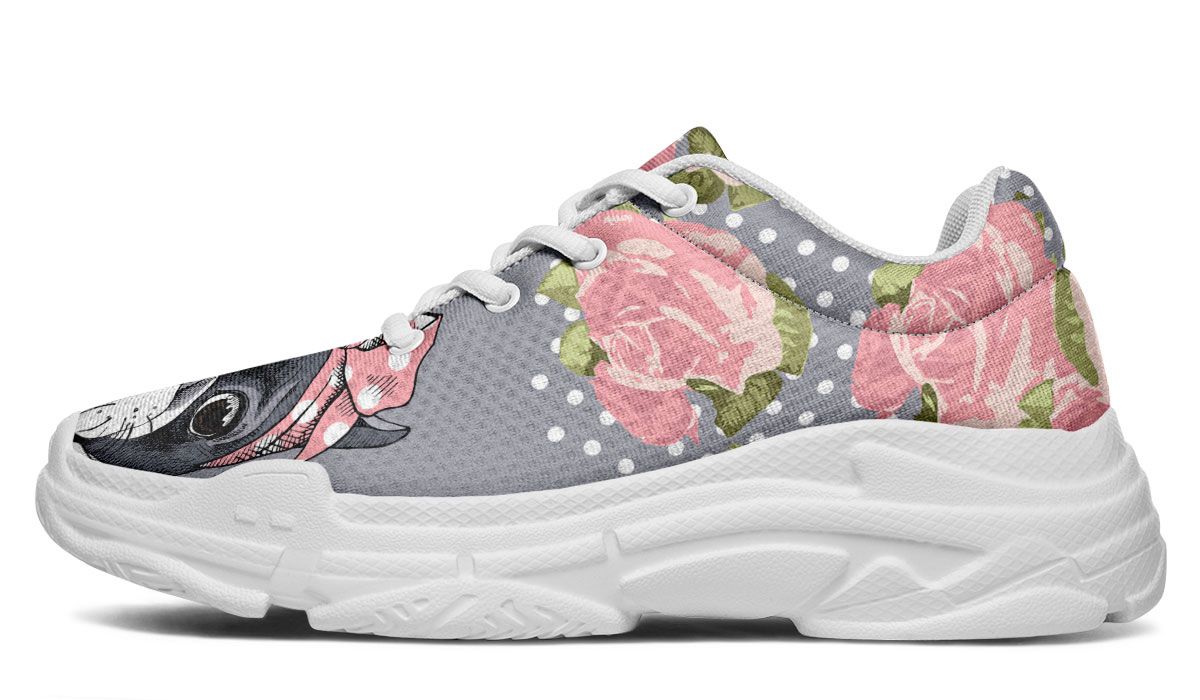 Floral Boston Terrier Pink Chunky Sneakers