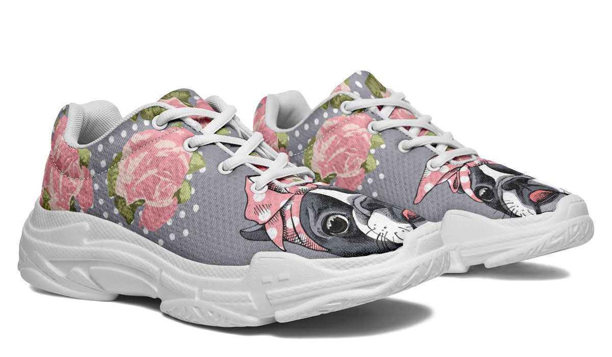 Floral Boston Terrier Pink Chunky Sneakers