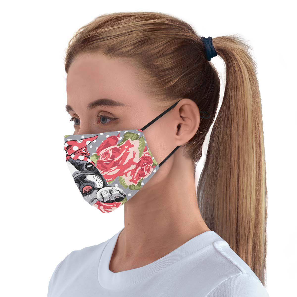 Floral Boston Terrier Face Cover
