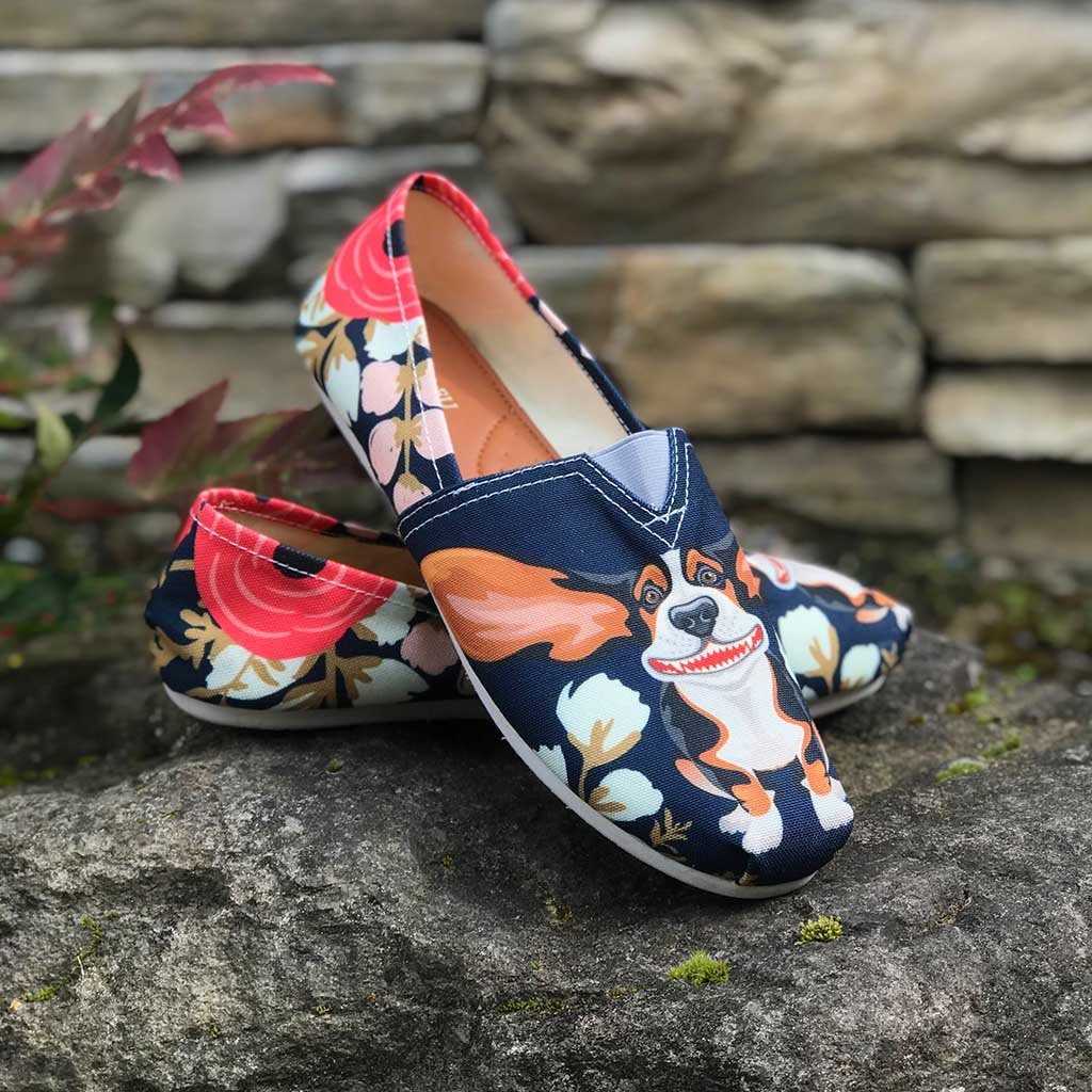 Floral Basset Hound Casual Shoes