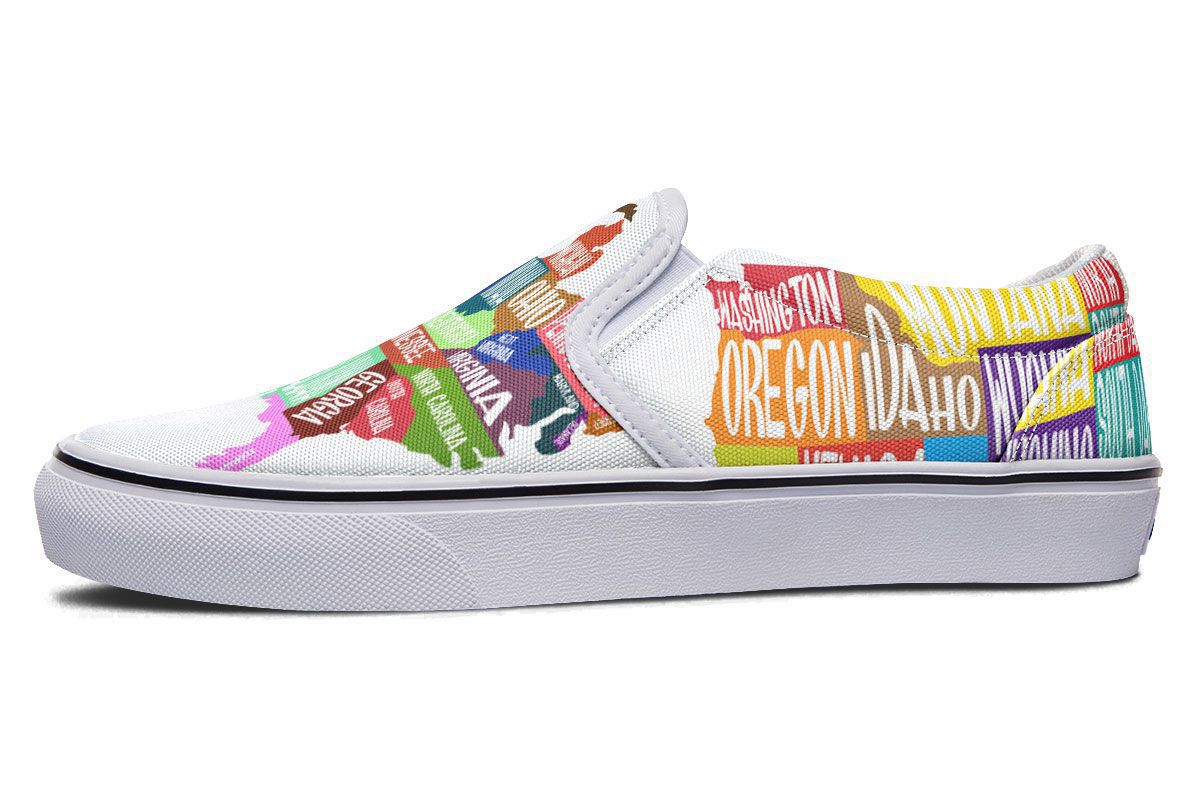 Colorful States Map Slip-On Shoes