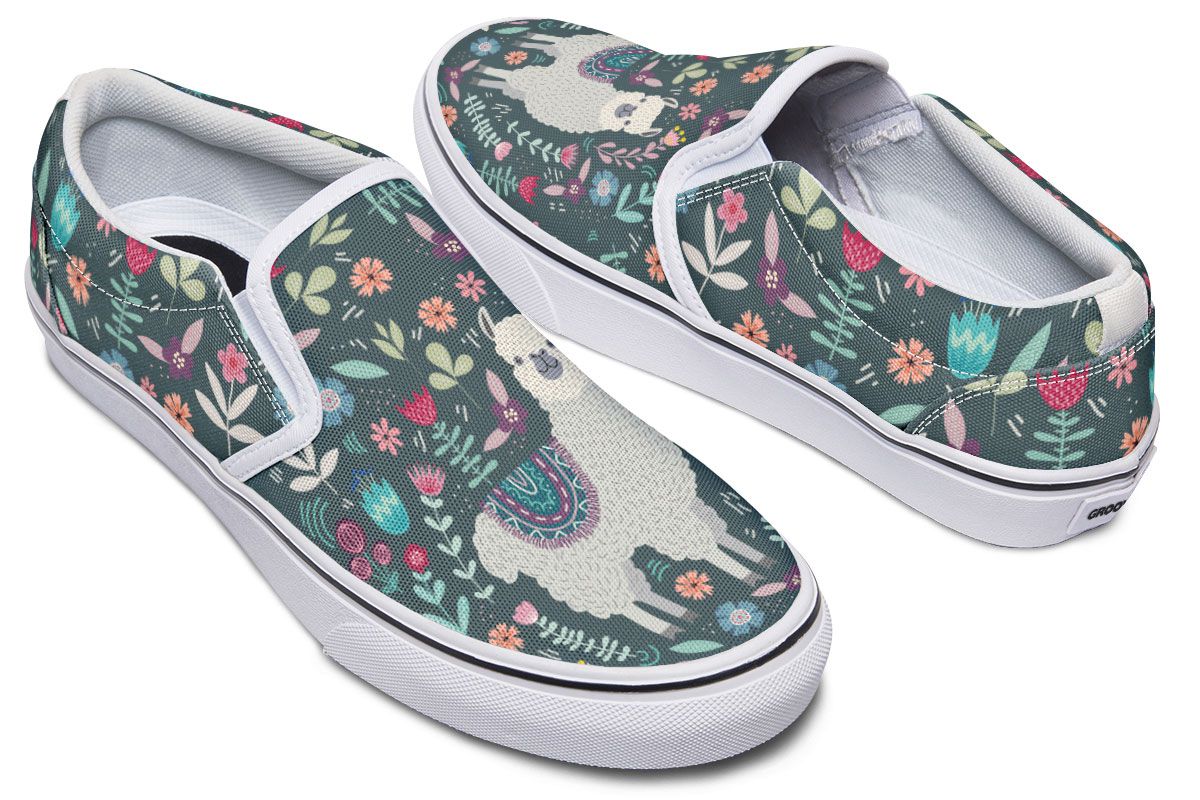 Floral Llama Slip-On Shoes
