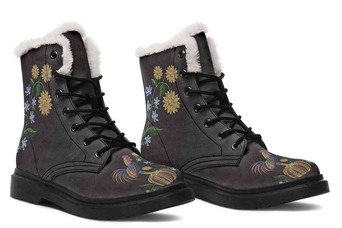Embroidery Chicken Winter Boots