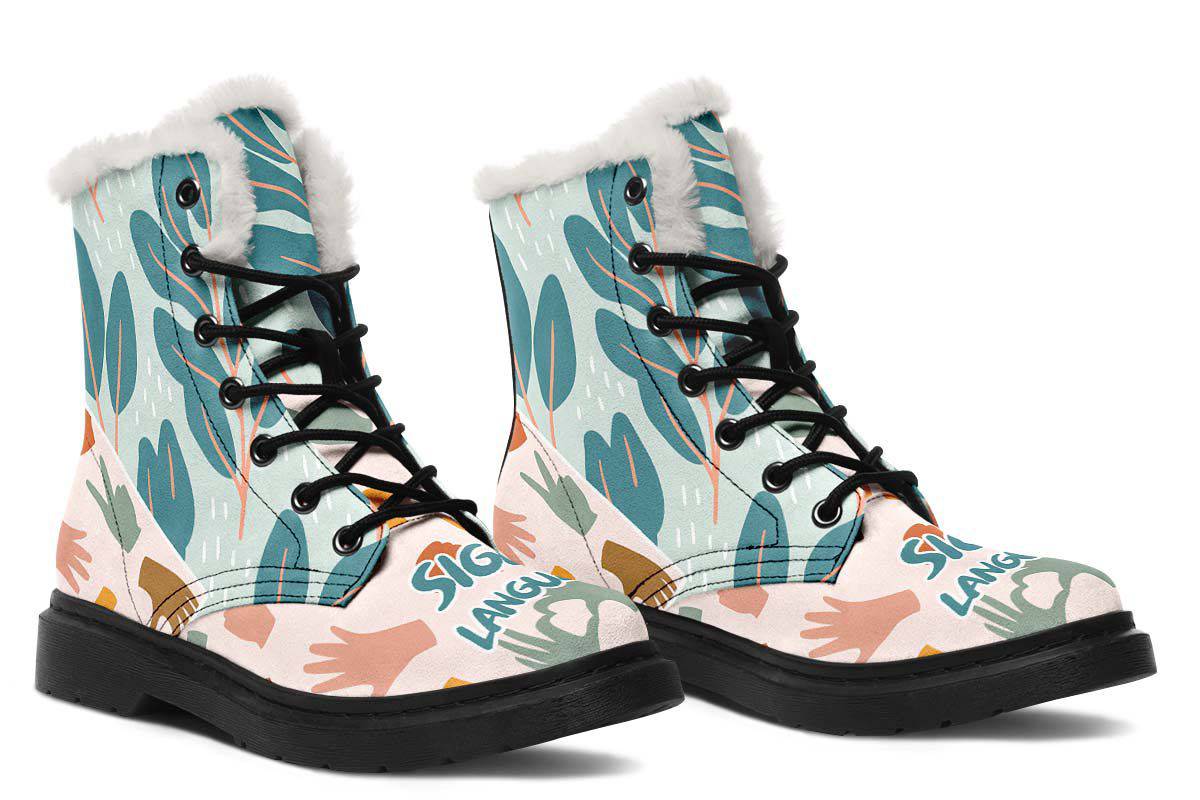 Floral Sign Language Winter Boots