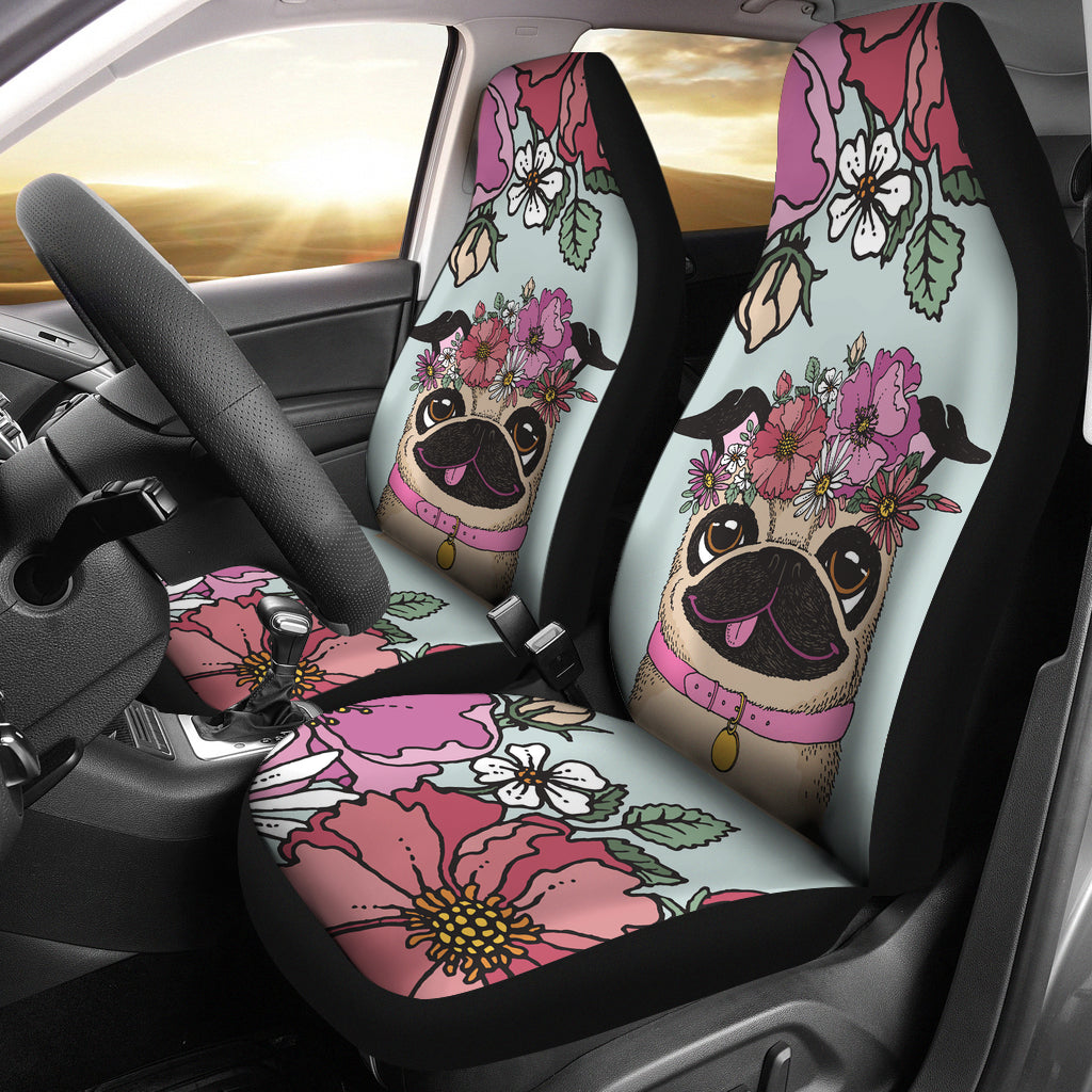 Floral Pug Car Seat Covers