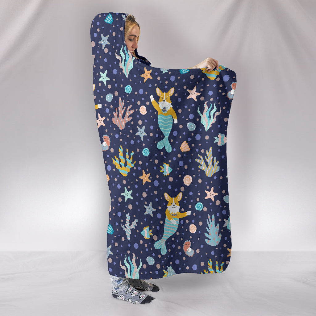 Corgi Mermaid Hooded Blanket