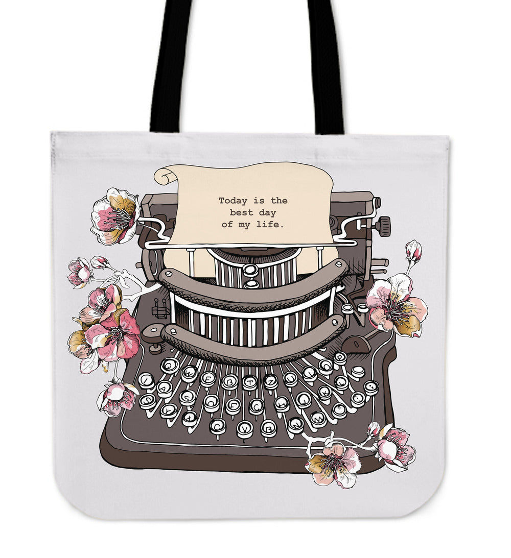 Floral Typewriter Linen Tote Bag