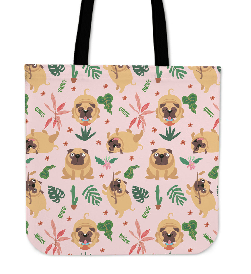 Tropical Pug Linen Tote Bag