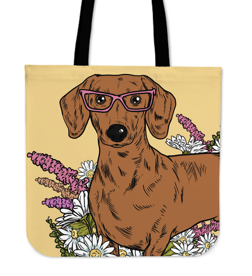Illustrated Dachshund Linen Tote Bag