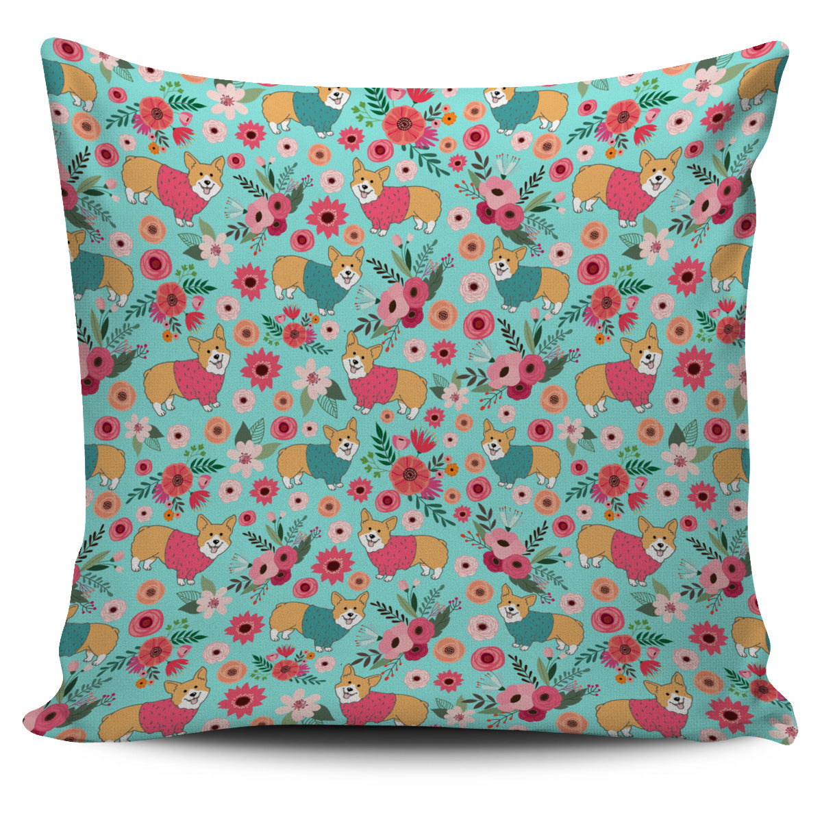 Corgi Flower Pillow Cover