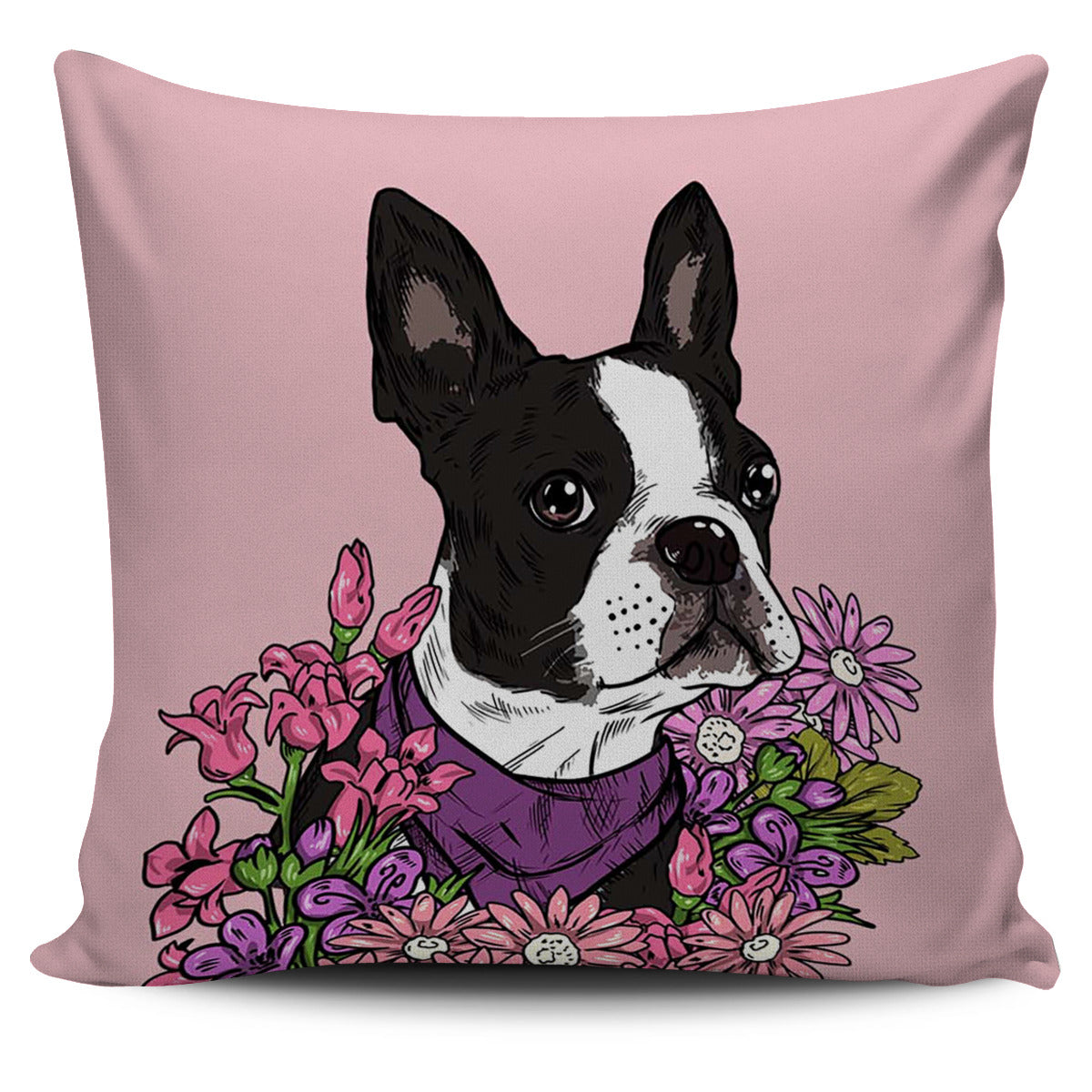 Illustrated Boston Terrier Pillow Cover
