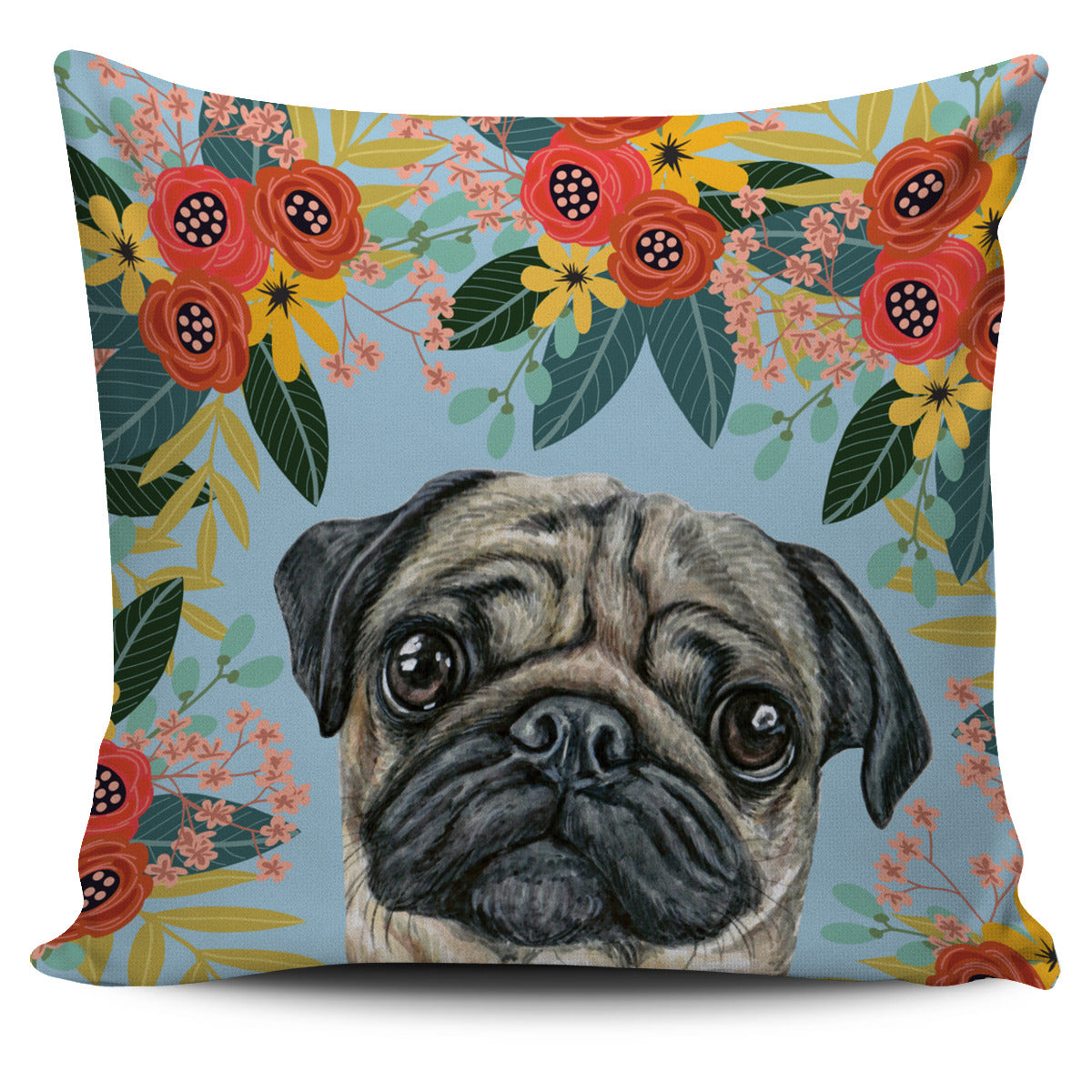 Joyful Pug Pillow Cover