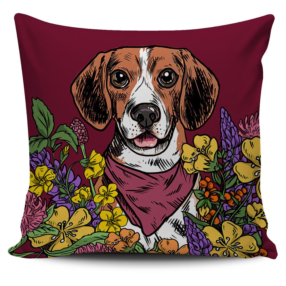 Illustrated Beagle Pillow Cover