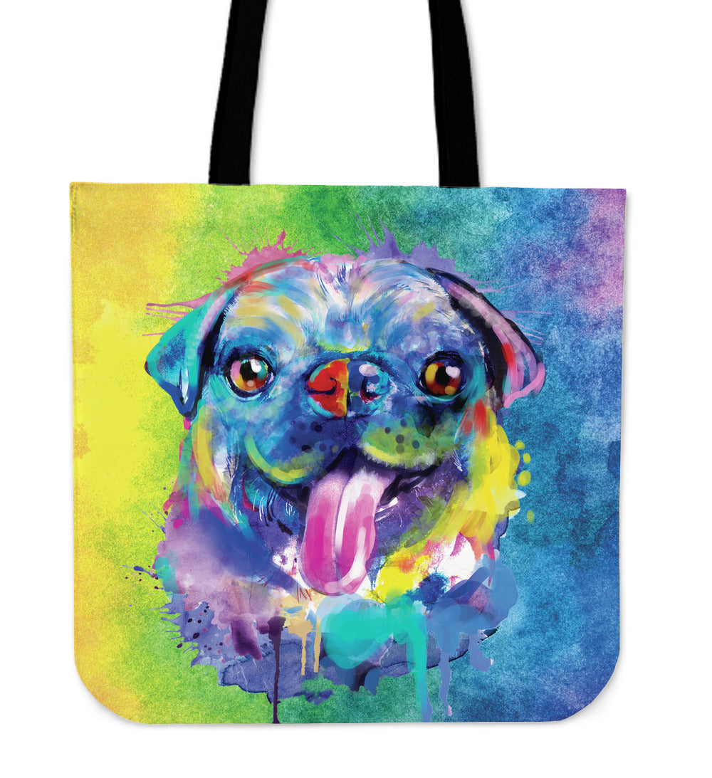 Rainbow Pug Linen Tote Bag