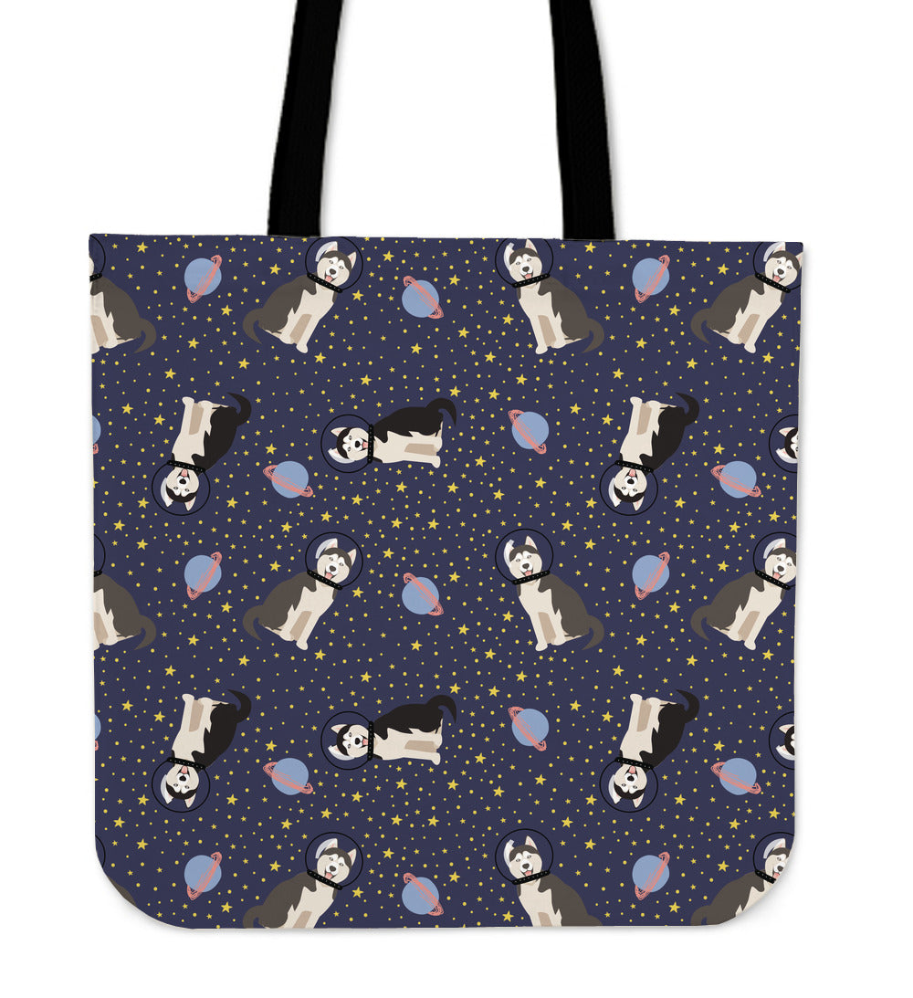 Space Siberian Husky Linen Tote Bag
