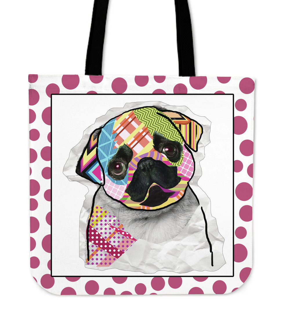 Collage Pup Pug Linen Tote Bag