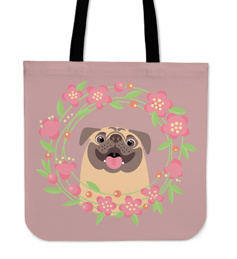 Happy Pug Linen Tote Bag