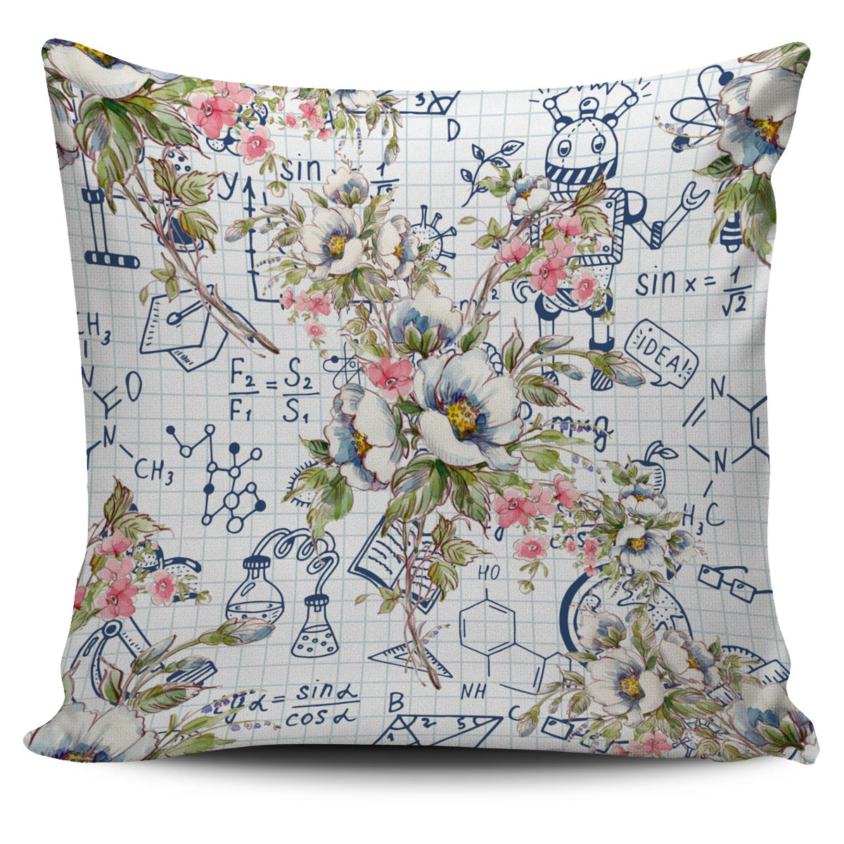 Floral Science Symbols Pillow Cover