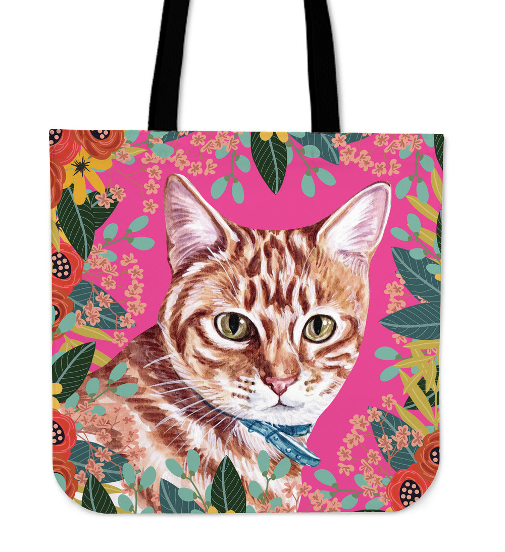 Joyful Tabby Cat Linen Tote Bag