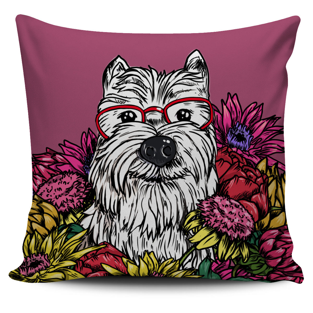 Illustrated Westie Pillow Cover