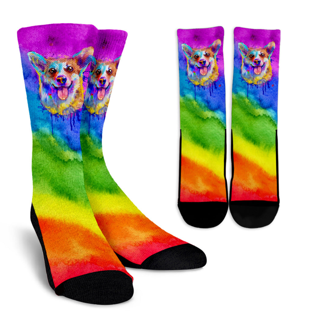 Rainbow Corgi Socks