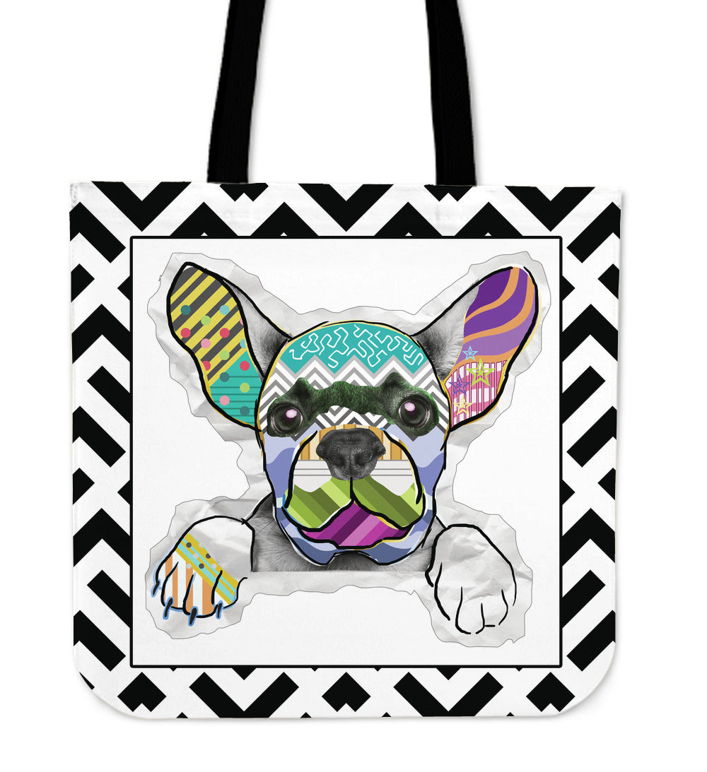 Collage Pup Frenchie Linen Tote Bag