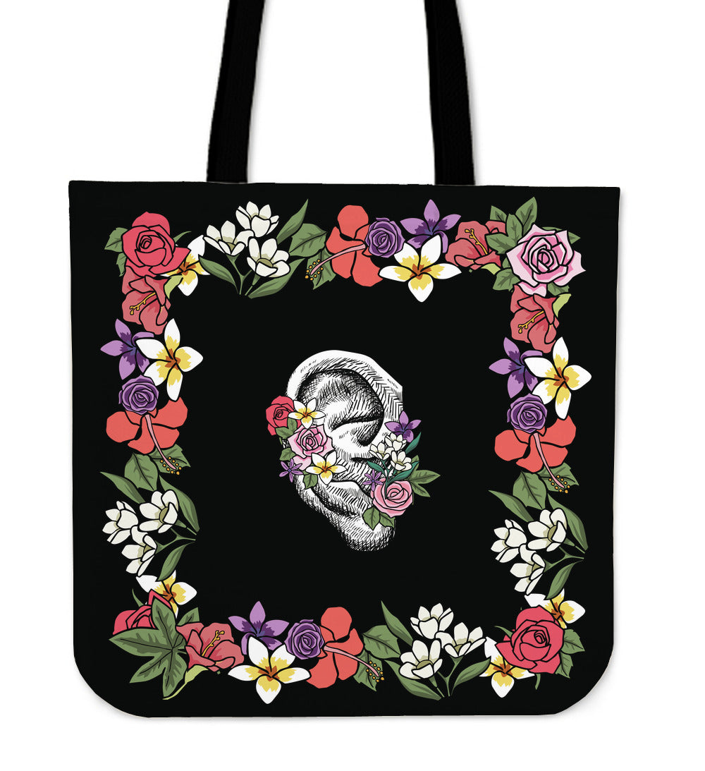 Floral Anatomy Ear Linen Tote Bag