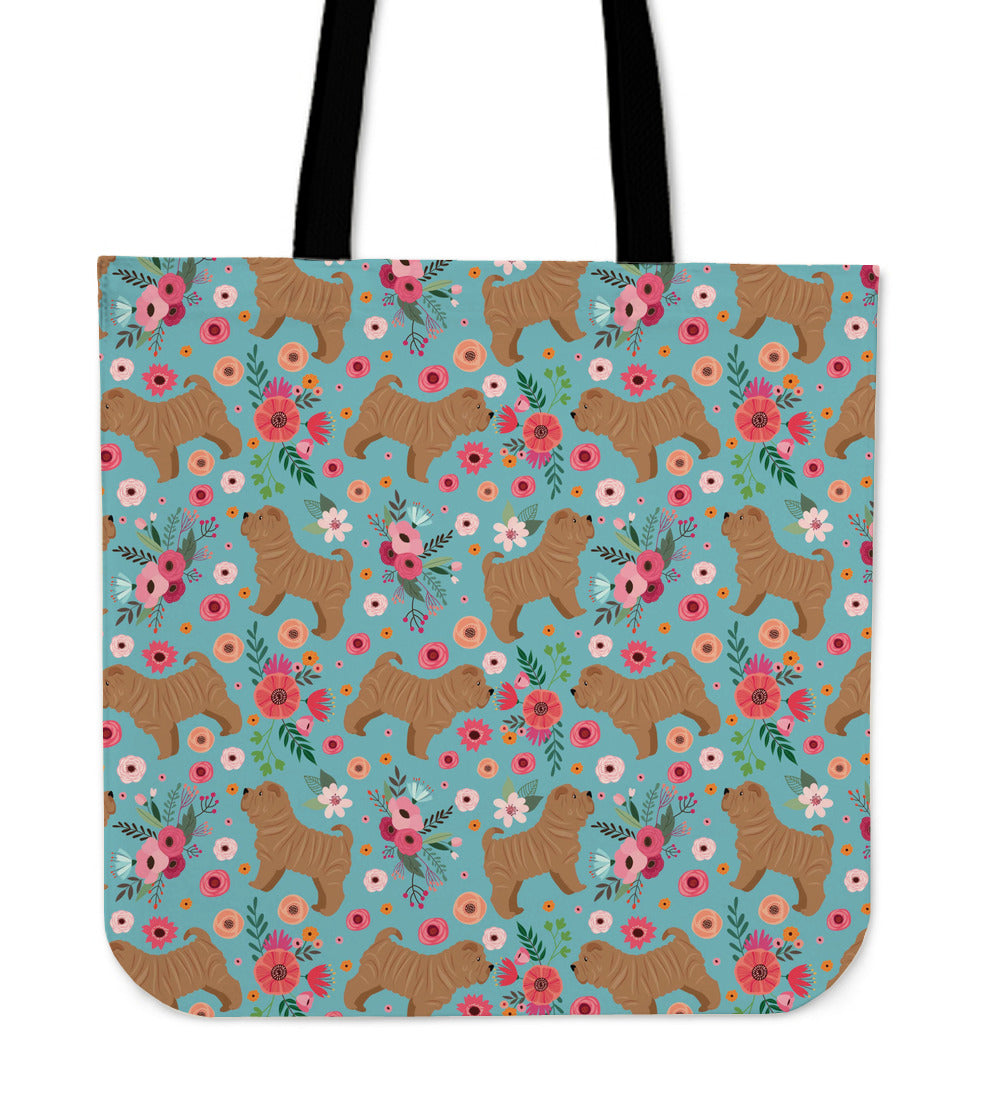 Shar-Pei Flower Linen Tote Bag