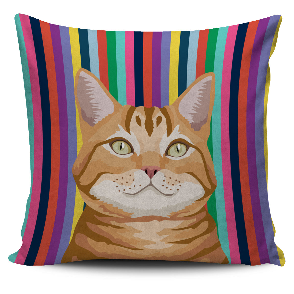 Colorful Tabby Cat Pillow Cover