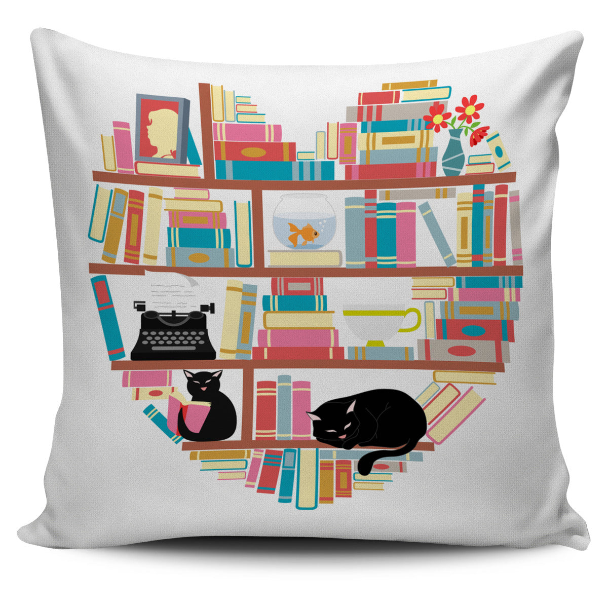 Cat Heart Books Pillow Cover