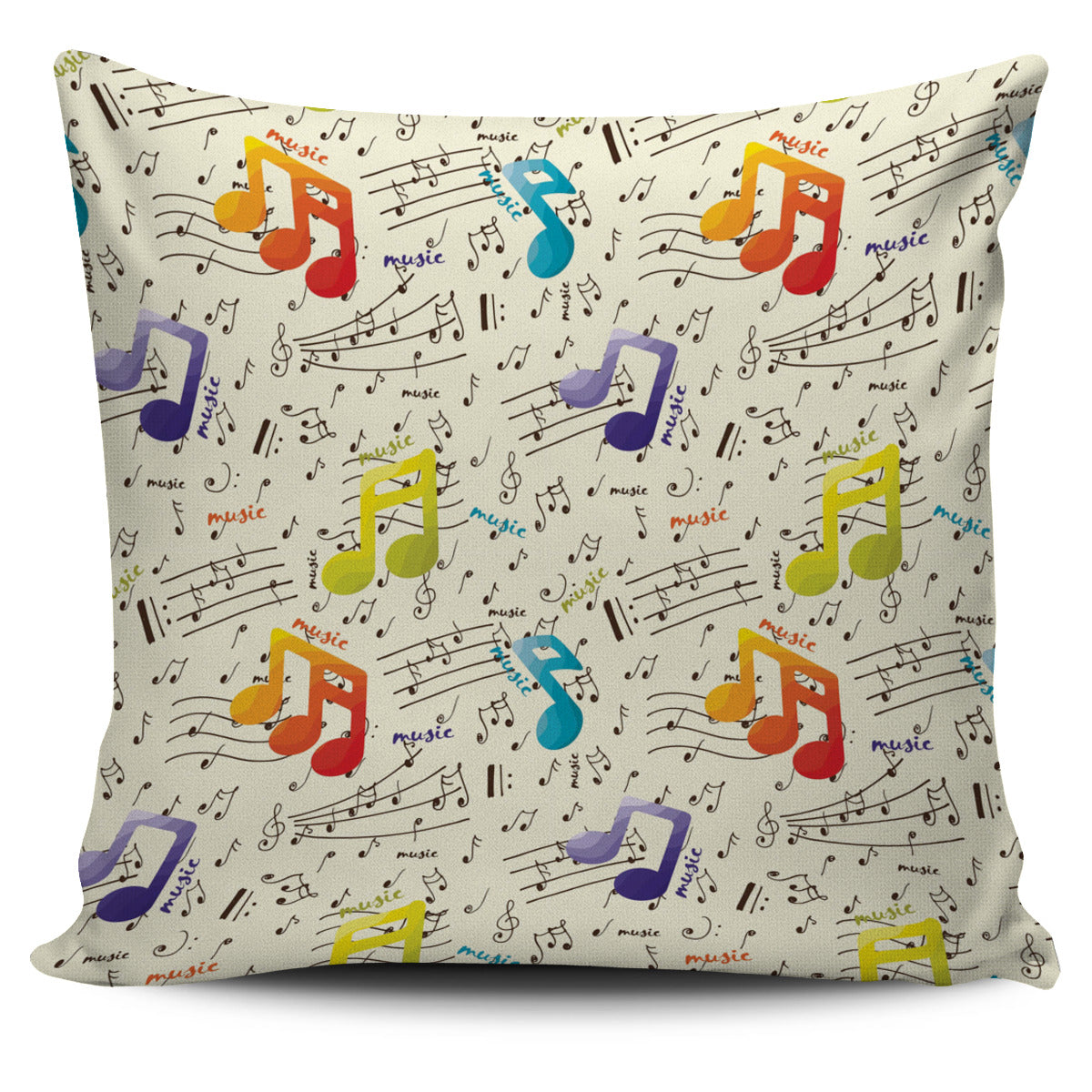 Colorful Music Notes Pillow Cover