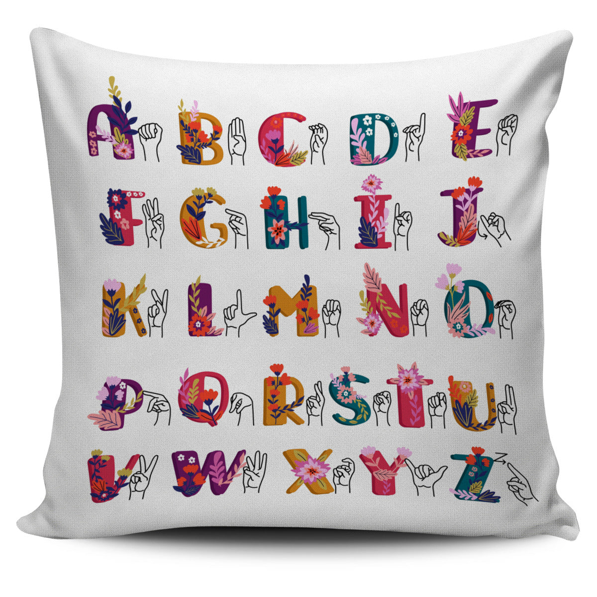 ASL Floral Alphabet Pillow Cover