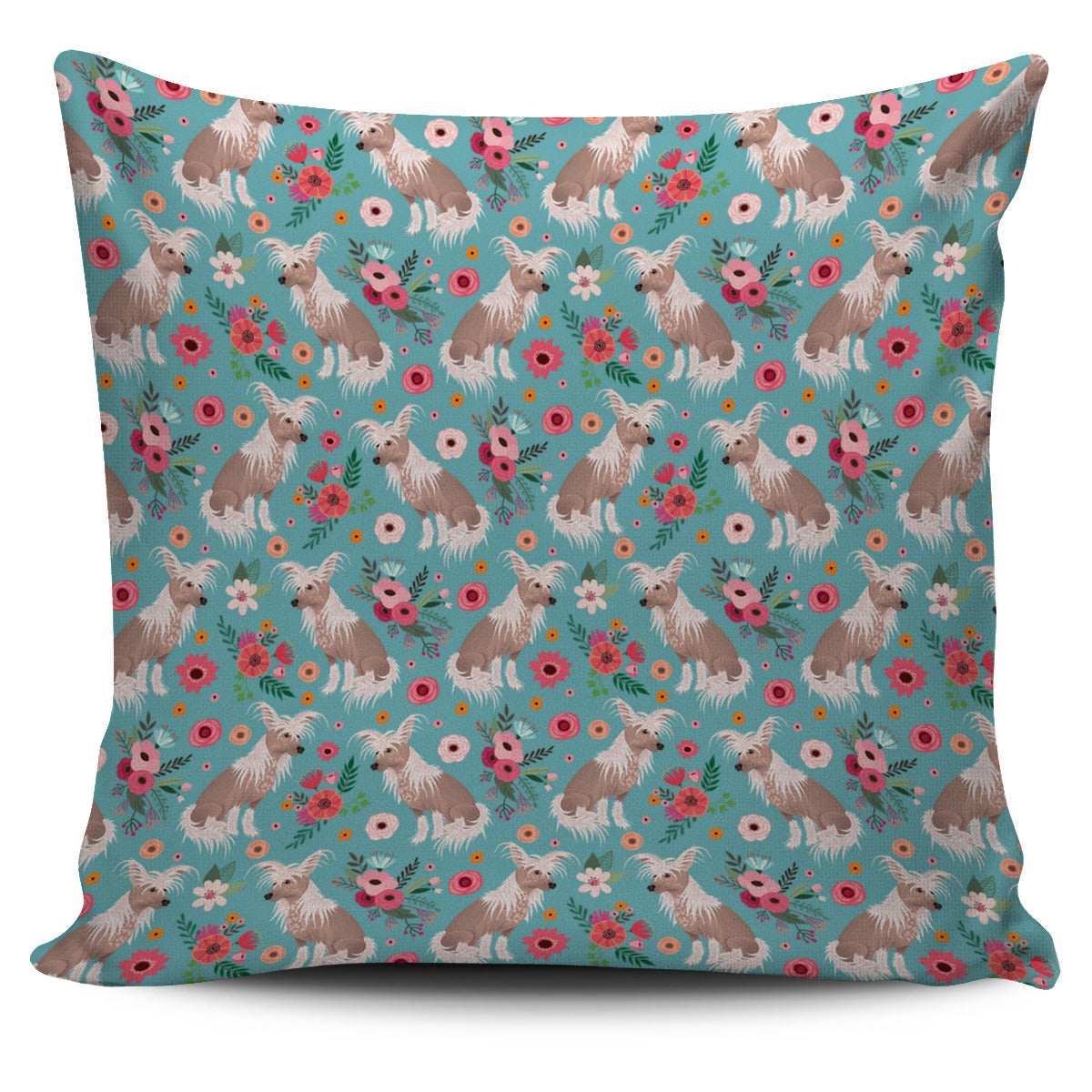 Chinese Crested Flower Pillow Cover